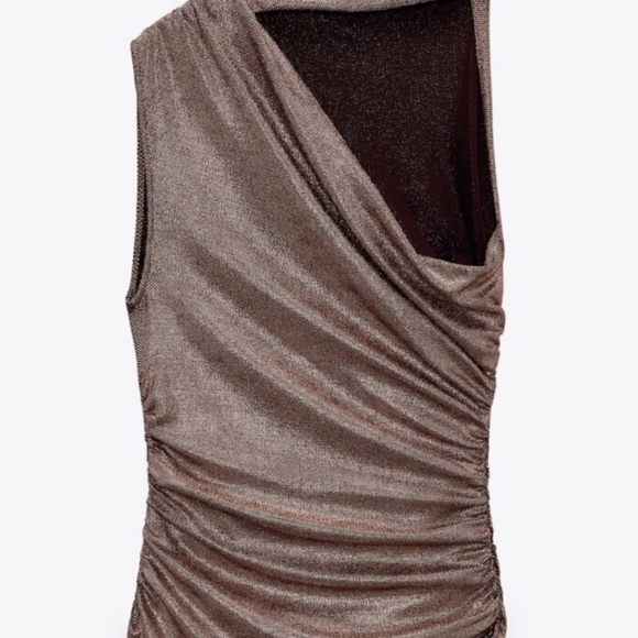 ZARA Festive days Asymeyric one shoulder shimmer rushed top size Small NEW - Picture 3 of 14